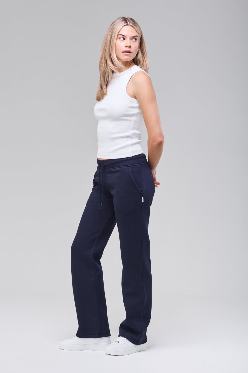 Side view, straight leg fit